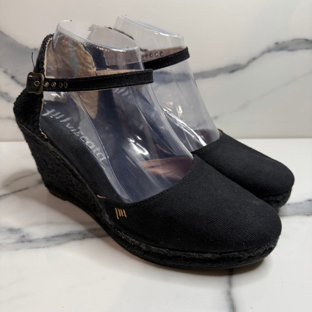 Viscata Womens Black Canvas Espadrille Wedge Satuna Sandals Sz 40 Sz 10 Festival